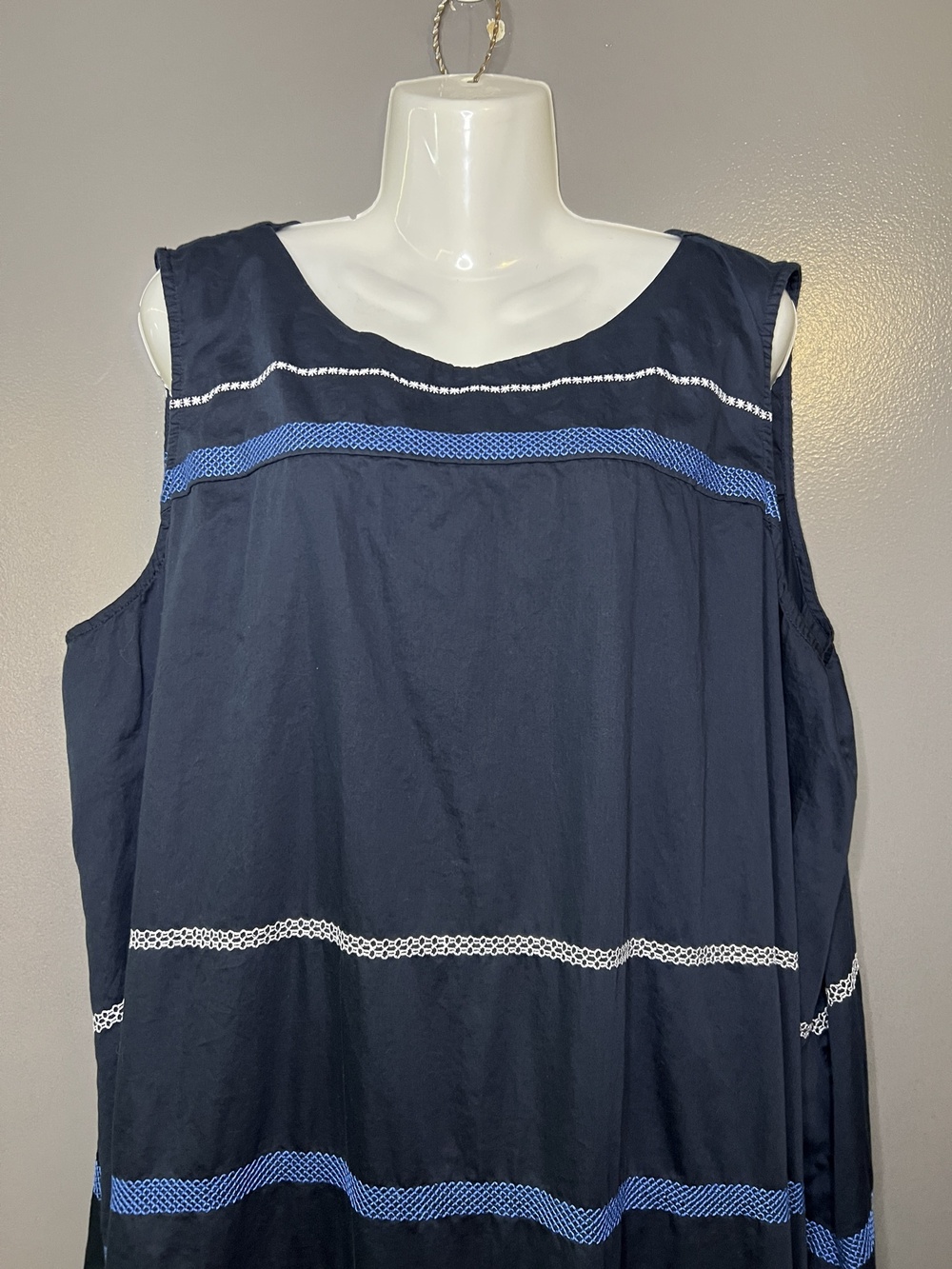 J. Jill Dress Womens 3X Black Striped Embroidered Sleeveless A Line Maxi